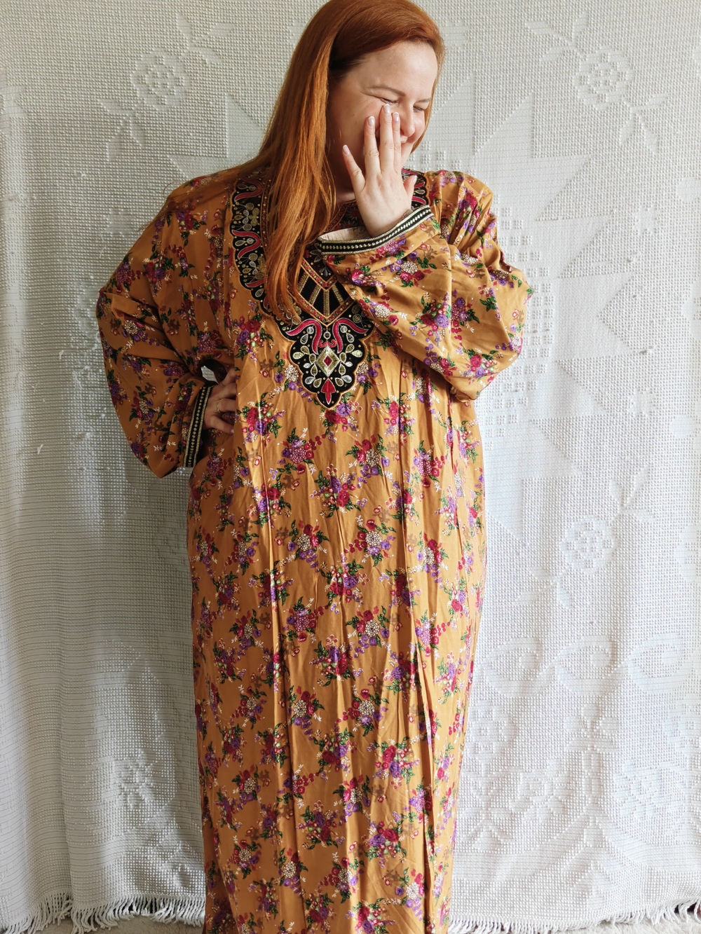 NWT BB8 | 4XL | Indian Floral Embroidered Kaftan | Boho Maxi Dress